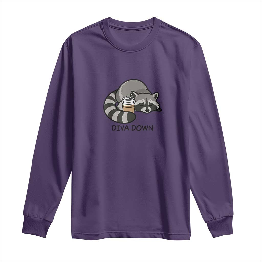 Diva Down Long Sleeve Shirt Funny Raccoon Relaxed TS14 Purple Print Your Wear