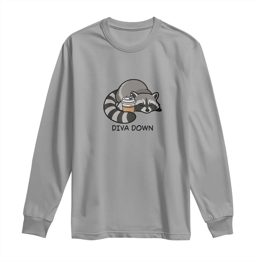 Diva Down Long Sleeve Shirt Funny Raccoon Relaxed TS14 Sport Gray Print Your Wear