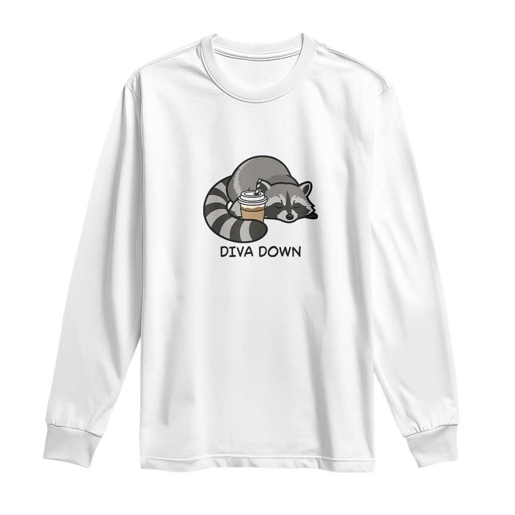 Diva Down Long Sleeve Shirt Funny Raccoon Relaxed TS14 White Print Your Wear