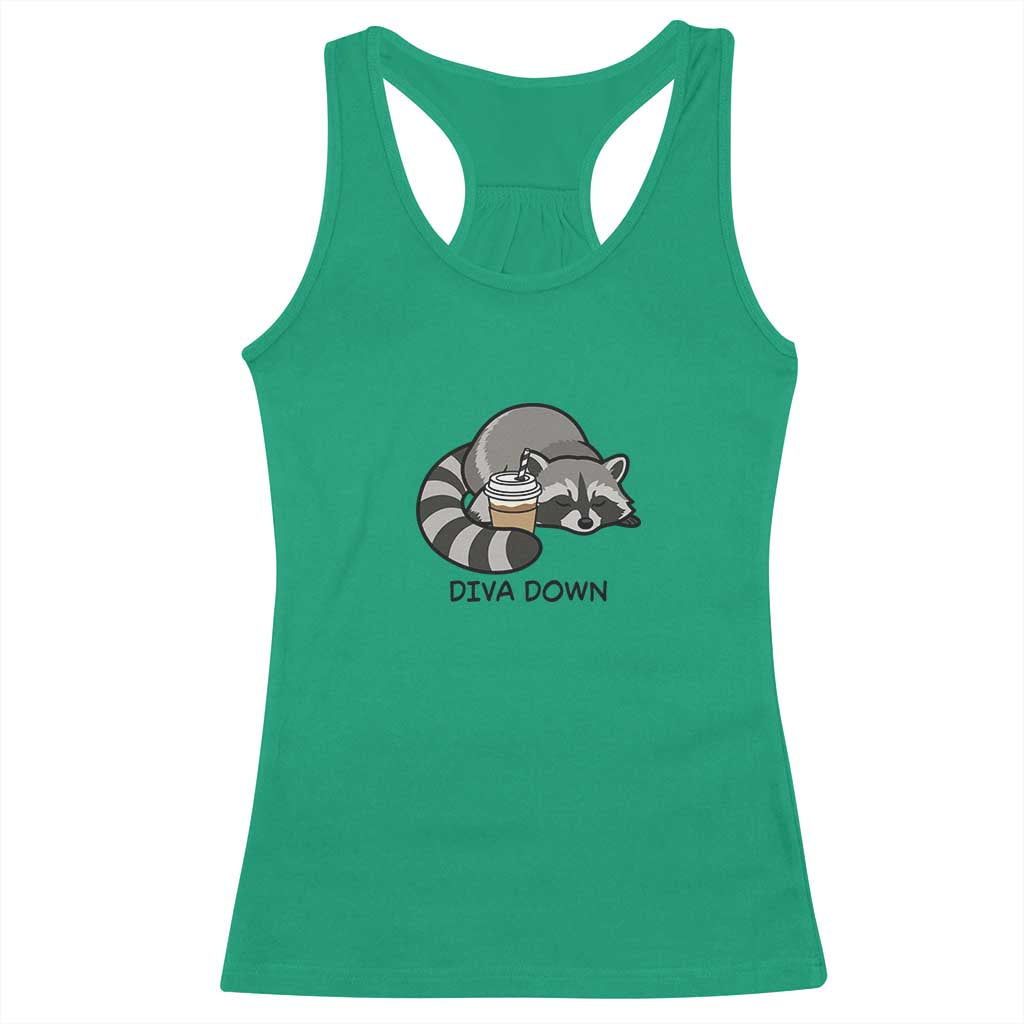 Diva Down Racerback Tank Top Funny Raccoon Relaxed TS14 Irish Green Print Your Wear