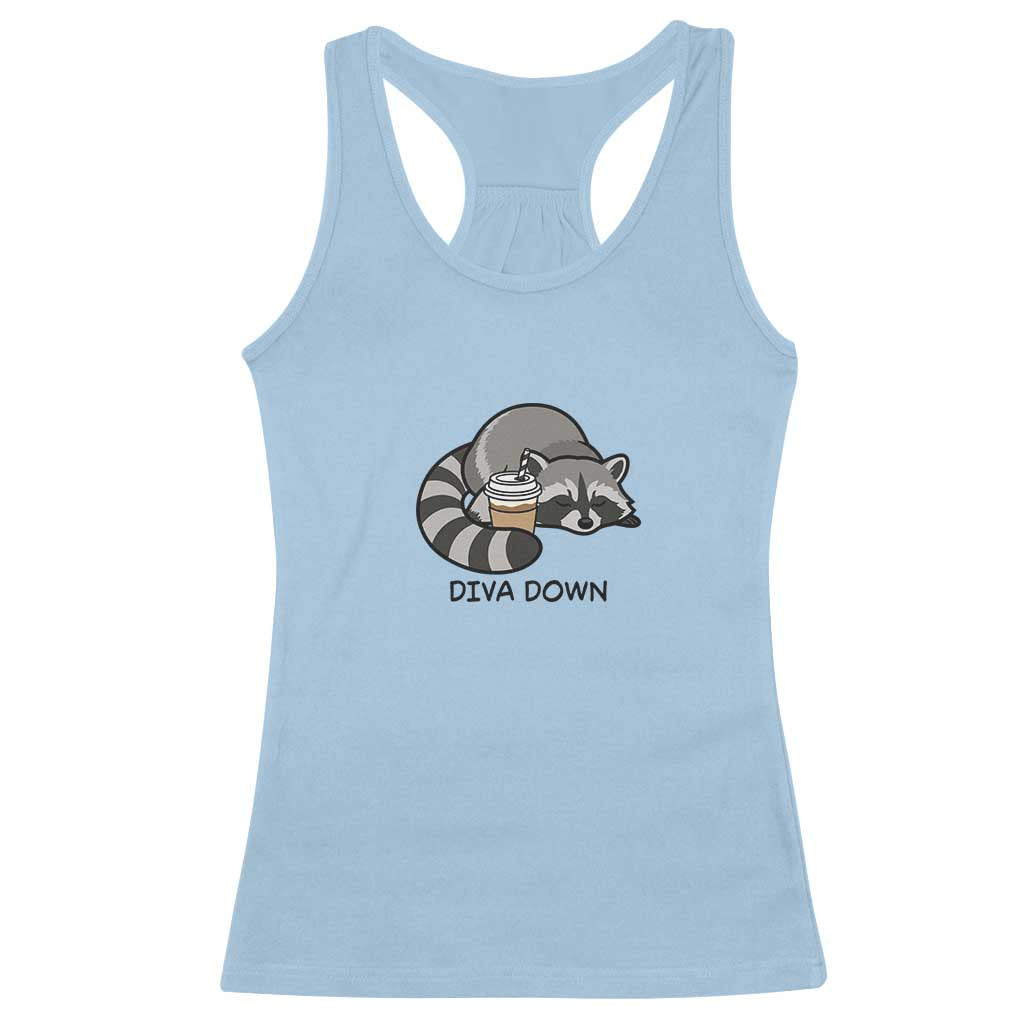 Diva Down Racerback Tank Top Funny Raccoon Relaxed TS14 Light Blue Print Your Wear