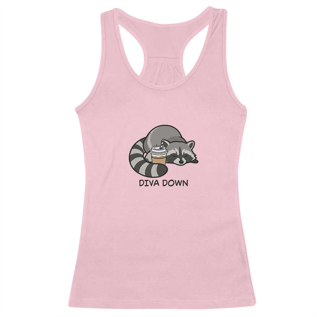 Diva Down Racerback Tank Top Funny Raccoon Relaxed TS14 Light Pink Print Your Wear