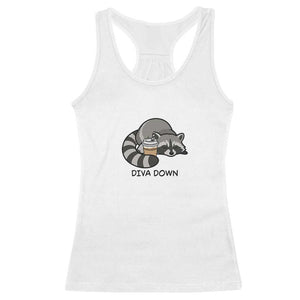 Diva Down Racerback Tank Top Funny Raccoon Relaxed TS14 White Print Your Wear