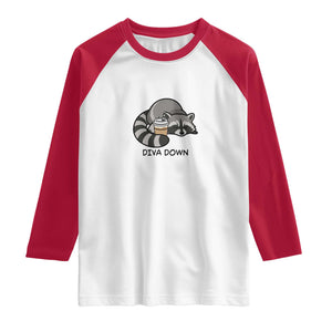 Diva Down Raglan Shirt Funny Raccoon Relaxed TS14 White Red Print Your Wear