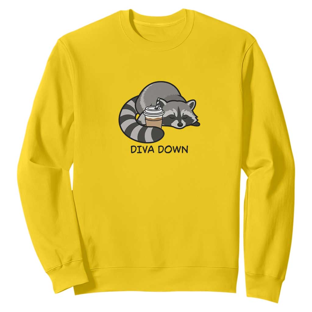 Diva Down Sweatshirt Funny Raccoon Relaxed TS14 Daisy Print Your Wear