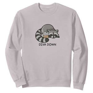 Diva Down Sweatshirt Funny Raccoon Relaxed TS14 Ice Gray Print Your Wear