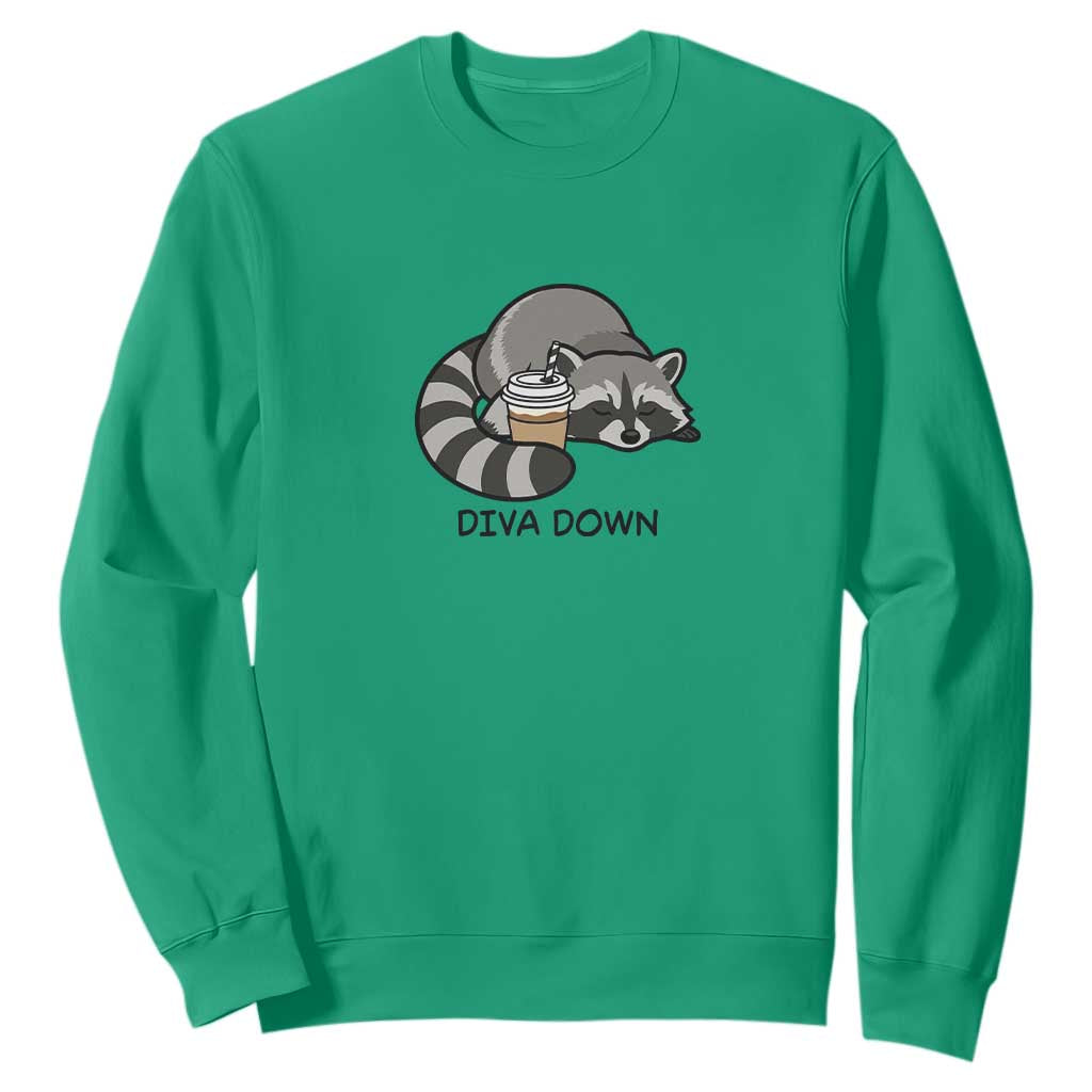 Diva Down Sweatshirt Funny Raccoon Relaxed TS14 Irish Green Print Your Wear