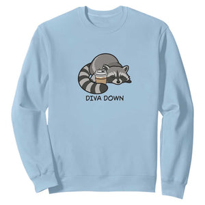 Diva Down Sweatshirt Funny Raccoon Relaxed TS14 Light Blue Print Your Wear