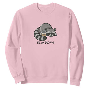 Diva Down Sweatshirt Funny Raccoon Relaxed TS14 Light Pink Print Your Wear