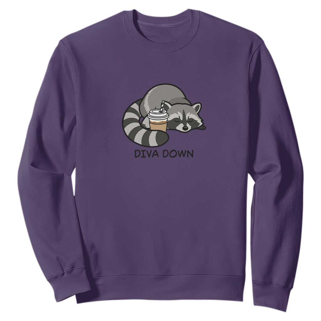 Diva Down Sweatshirt Funny Raccoon Relaxed TS14 Purple Print Your Wear