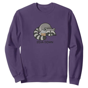 Diva Down Sweatshirt Funny Raccoon Relaxed TS14 Purple Print Your Wear