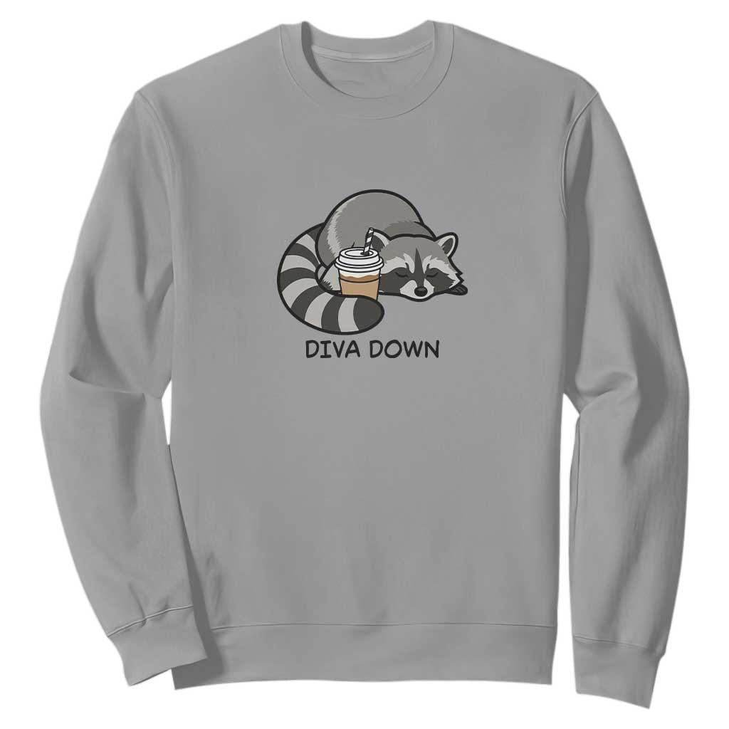 Diva Down Sweatshirt Funny Raccoon Relaxed TS14 Sport Gray Print Your Wear