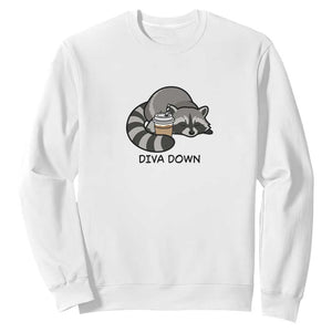 Diva Down Sweatshirt Funny Raccoon Relaxed TS14 White Print Your Wear