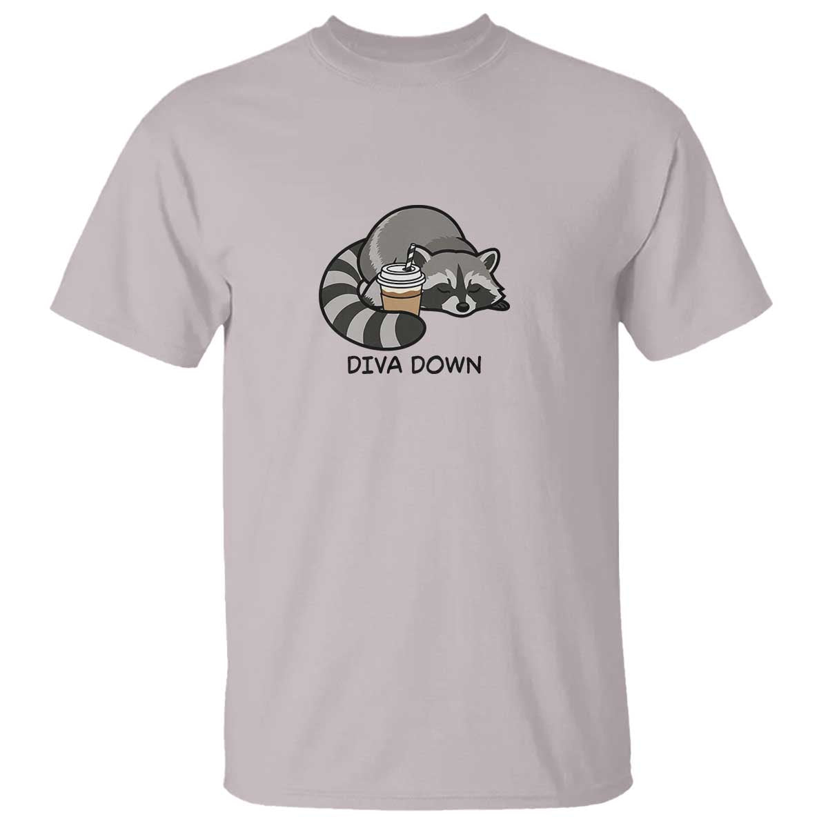Diva Down T Shirt Funny Raccoon Relaxed TS14 Ice Gray Print Your Wear