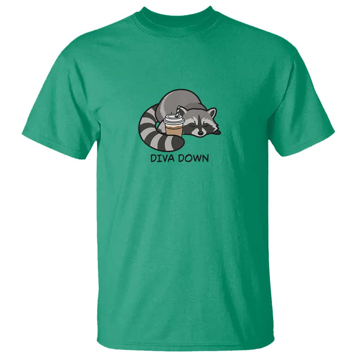 Diva Down T Shirt Funny Raccoon Relaxed TS14 Irish Green Print Your Wear