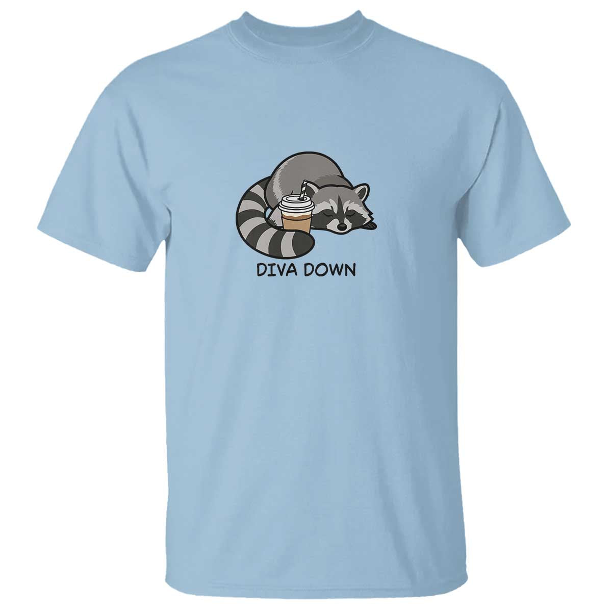 Diva Down T Shirt Funny Raccoon Relaxed TS14 Light Blue Print Your Wear