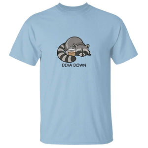 Diva Down T Shirt Funny Raccoon Relaxed TS14 Light Blue Print Your Wear