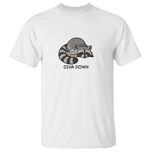 Diva Down T Shirt Funny Raccoon Relaxed TS14 White Print Your Wear