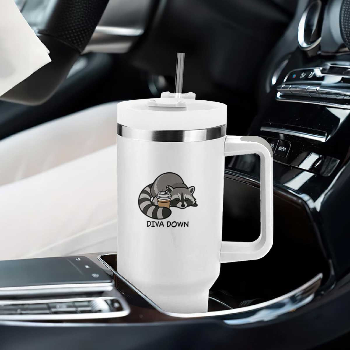 Diva Down Tumbler With Handle Funny Raccoon Relaxed TS14 Print Your Wear