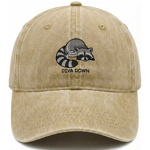Diva Down Washed Cotton Baseball Cap Funny Raccoon Relaxed TS14 Print Your Wear