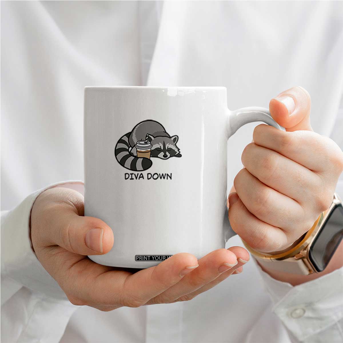 Diva Down Coffee Mug Funny Raccoon Relaxed TS14 Print Your Wear