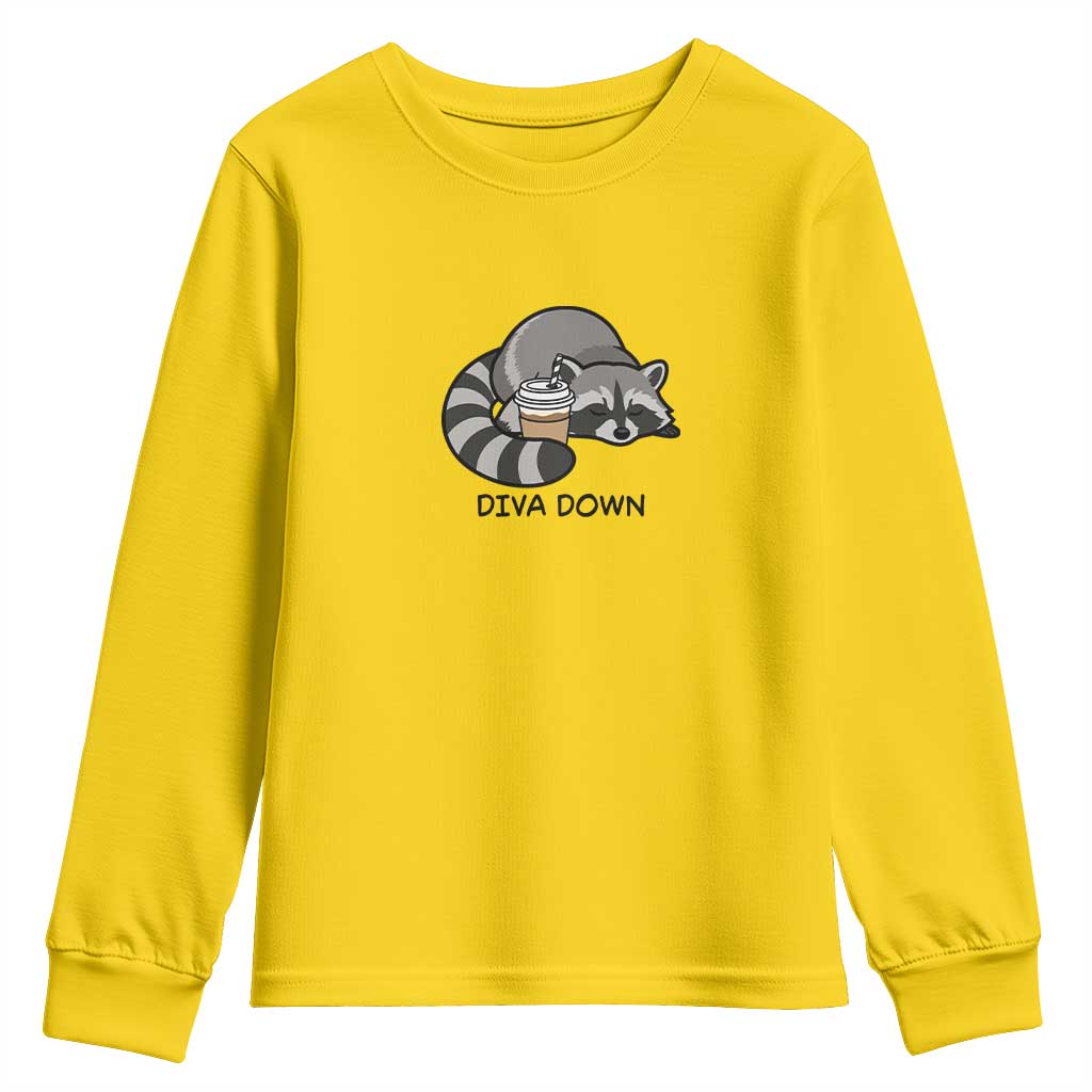 Diva Down Youth Sweatshirt Funny Raccoon Relaxed TS14 Daisy Print Your Wear