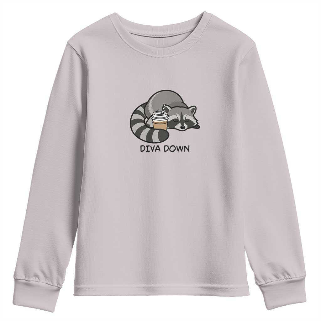 Diva Down Youth Sweatshirt Funny Raccoon Relaxed TS14 Ice Gray Print Your Wear