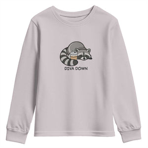 Diva Down Youth Sweatshirt Funny Raccoon Relaxed TS14 Ice Gray Print Your Wear