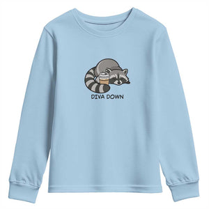 Diva Down Youth Sweatshirt Funny Raccoon Relaxed TS14 Light Blue Print Your Wear