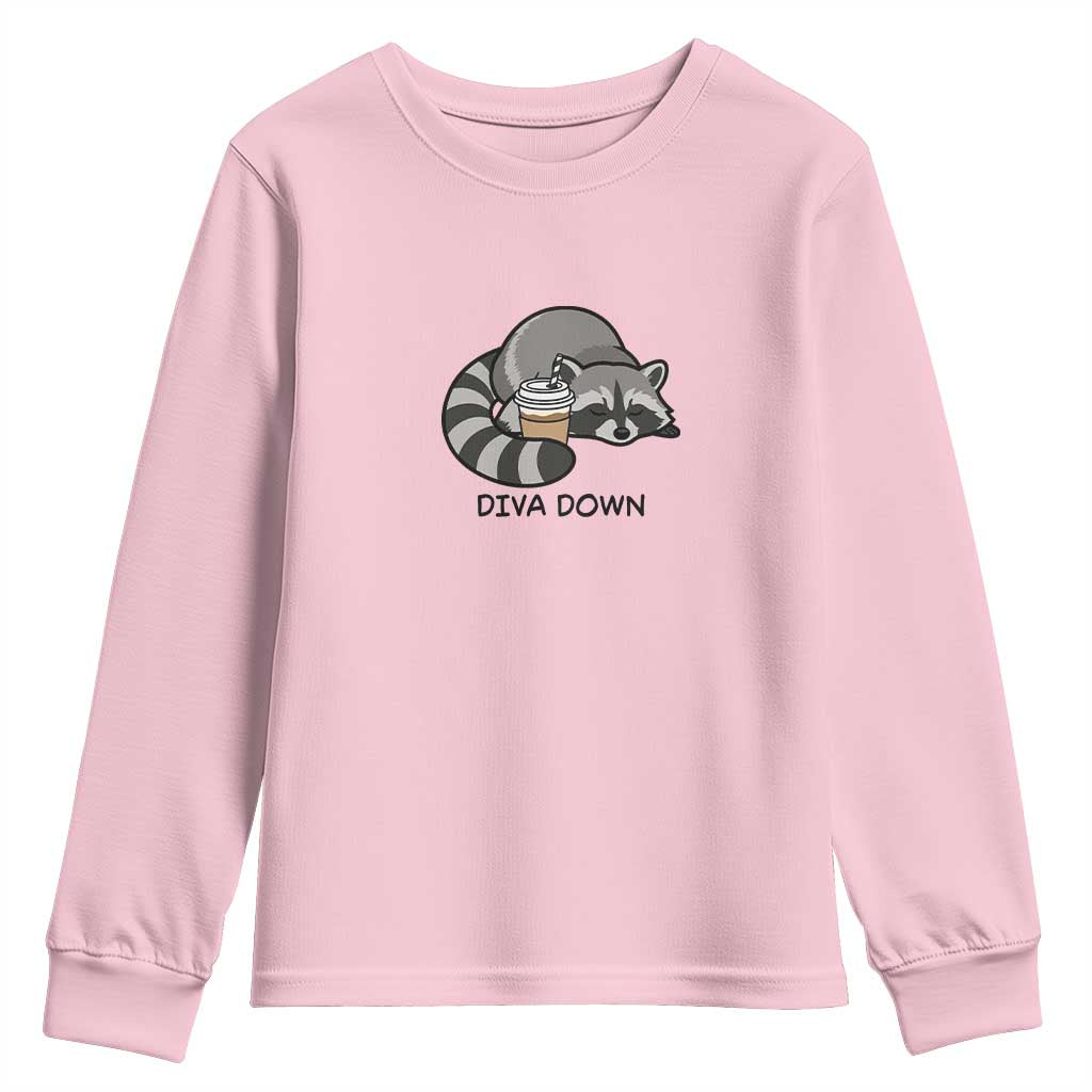 Diva Down Youth Sweatshirt Funny Raccoon Relaxed TS14 Light Pink Print Your Wear