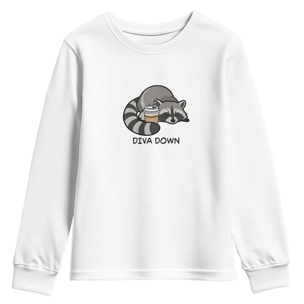 Diva Down Youth Sweatshirt Funny Raccoon Relaxed TS14 White Print Your Wear