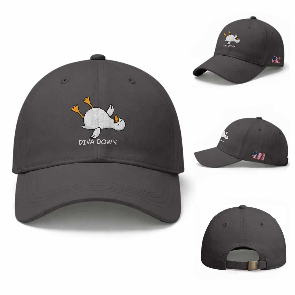 Diva Down Silly Goose Baseball Cap Funny Sarcastic Animal Meme TS14 Baseball Cap Universal Fit Dark Gray Print Your Wear