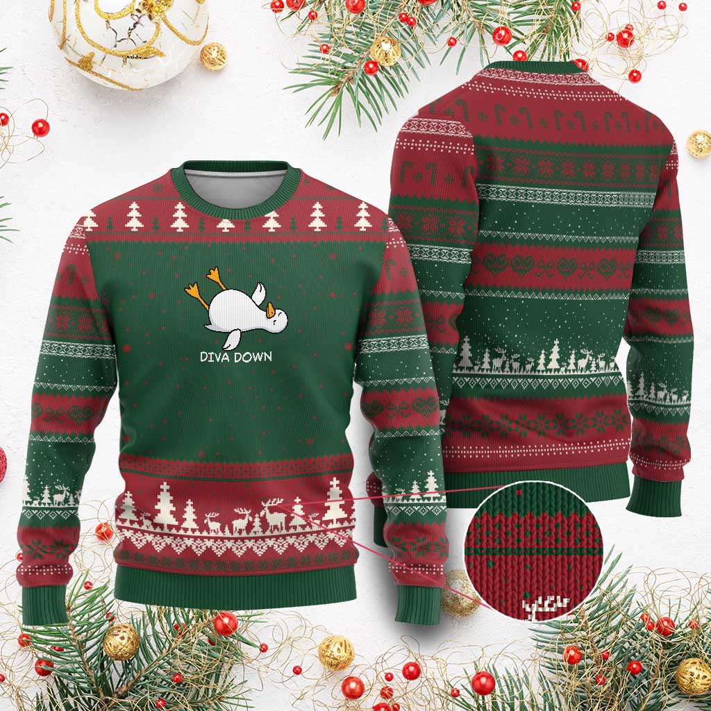 Diva Down Silly Goose Ugly Christmas Sweater Funny Sarcastic Animal Meme TS14 Red Green Print Your Wear