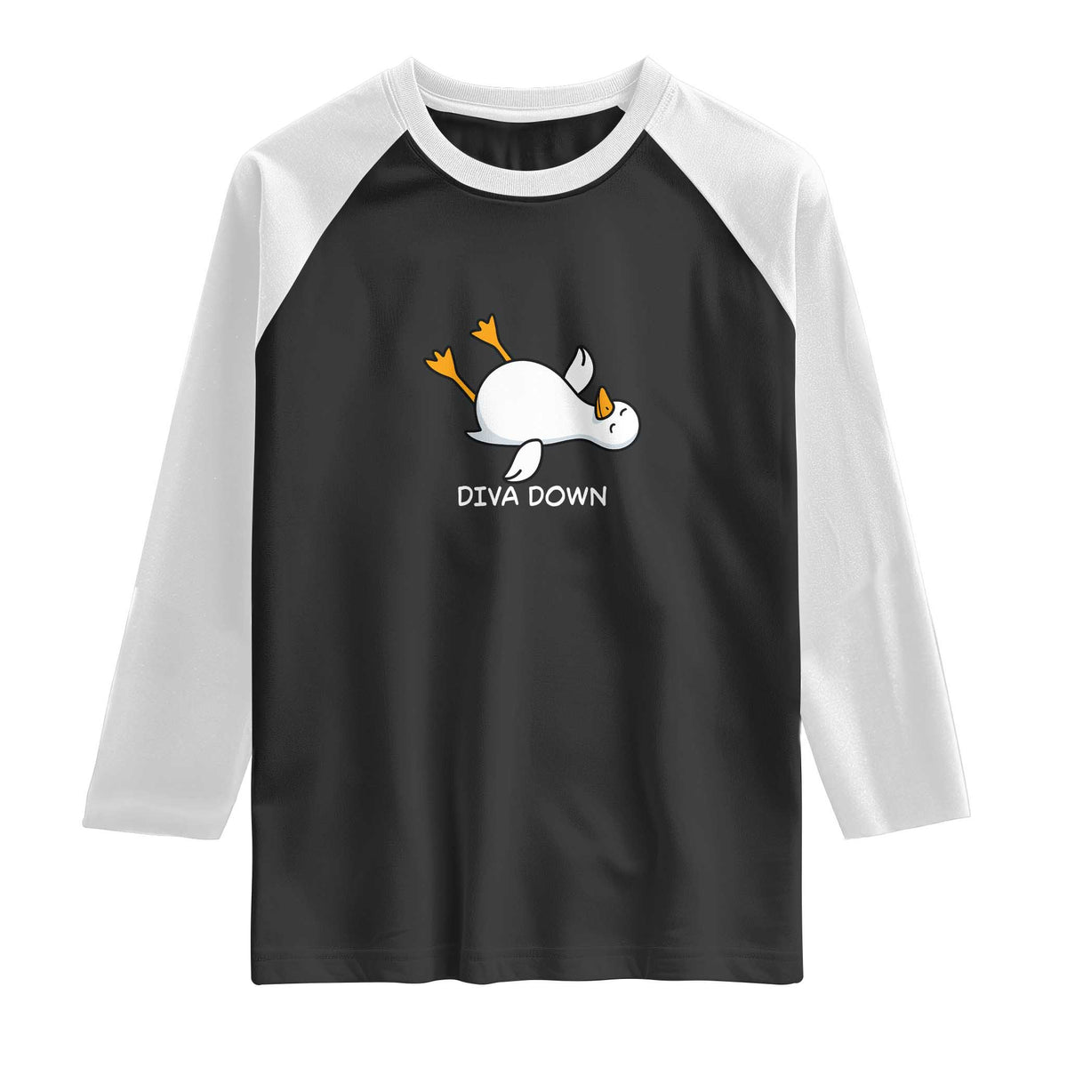 Diva Down Silly Goose Raglan Shirt Funny Sarcastic Animal Meme TS14 Black White Print Your Wear