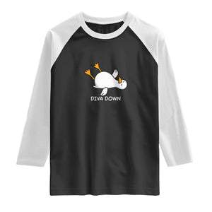 Diva Down Silly Goose Raglan Shirt Funny Sarcastic Animal Meme TS14 Black White Print Your Wear