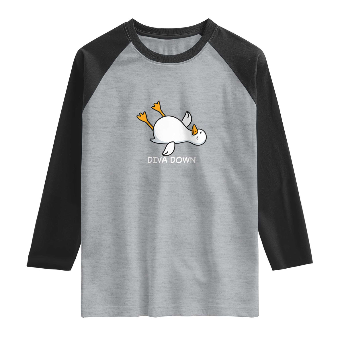 Diva Down Silly Goose Raglan Shirt Funny Sarcastic Animal Meme TS14 Heather Gray Black Print Your Wear