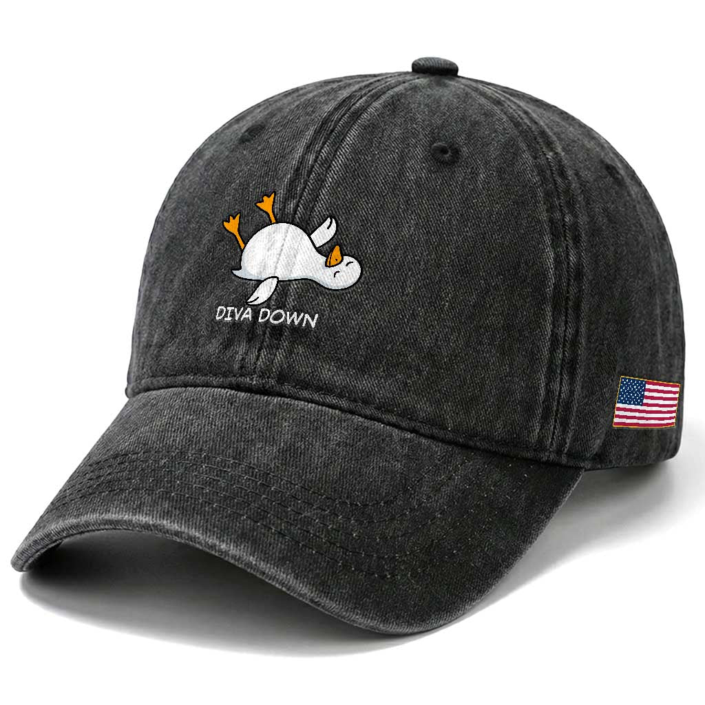 Diva Down Silly Goose Washed Cotton Baseball Cap Funny Sarcastic Animal Meme TS14 Print Your Wear