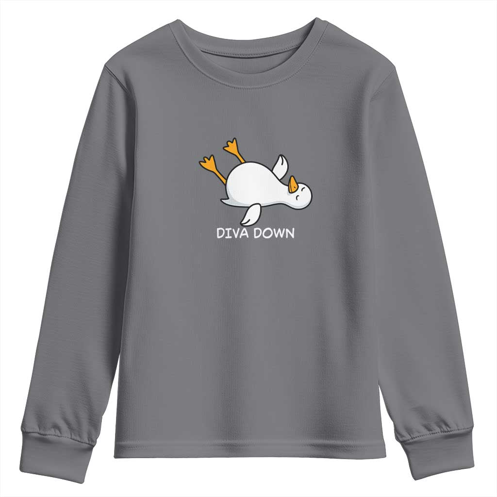 Diva Down Silly Goose Youth Sweatshirt Funny Sarcastic Animal Meme TS14 Charcoal Print Your Wear