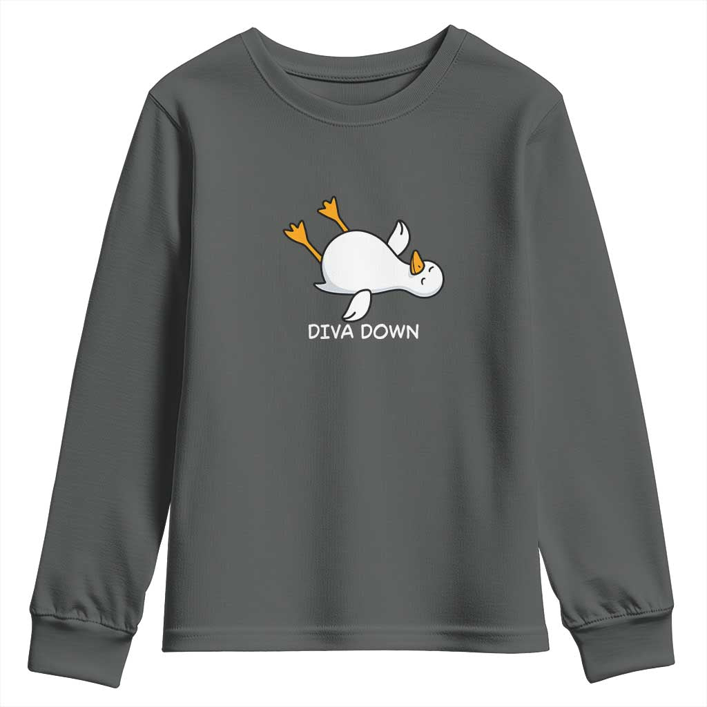 Diva Down Silly Goose Youth Sweatshirt Funny Sarcastic Animal Meme TS14 Dark Heather Print Your Wear