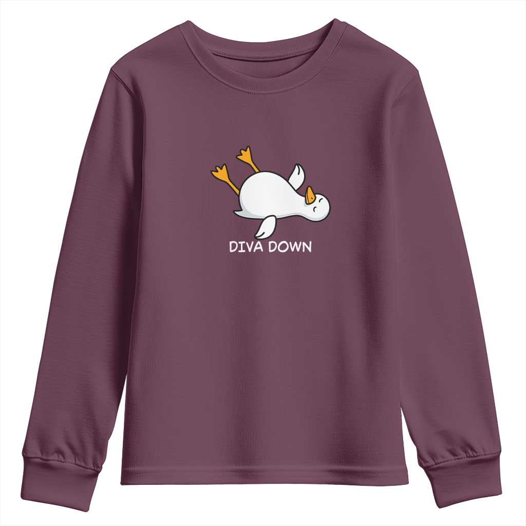 Diva Down Silly Goose Youth Sweatshirt Funny Sarcastic Animal Meme TS14 Maroon Print Your Wear
