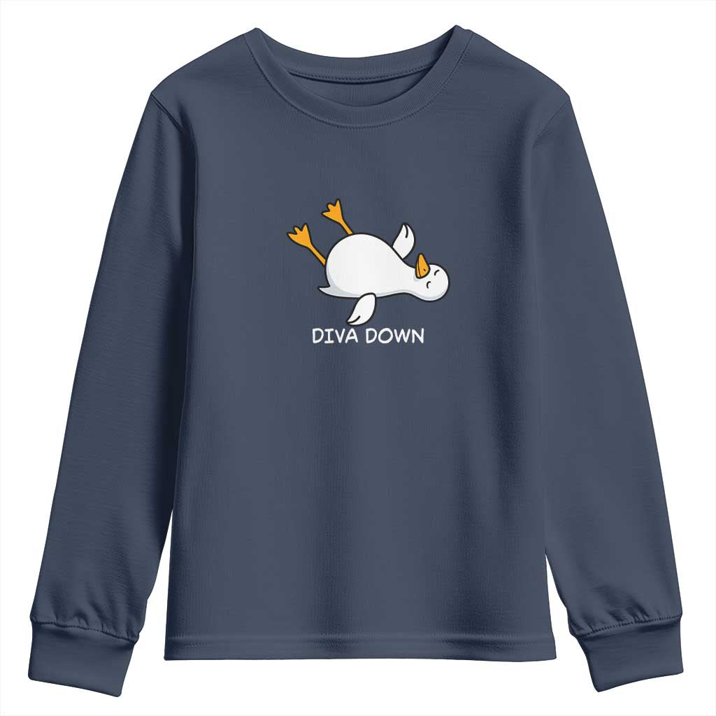 Diva Down Silly Goose Youth Sweatshirt Funny Sarcastic Animal Meme TS14 Navy Print Your Wear
