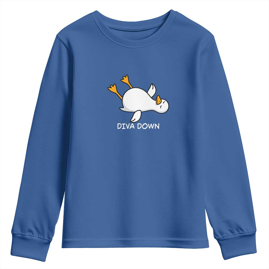 Diva Down Silly Goose Youth Sweatshirt Funny Sarcastic Animal Meme TS14 Royal Blue Print Your Wear