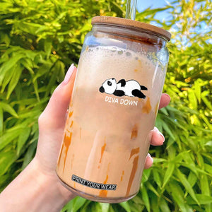 Diva Down Glass Can Funny Lazy Panda Meme TS14 Black Print Your Wear