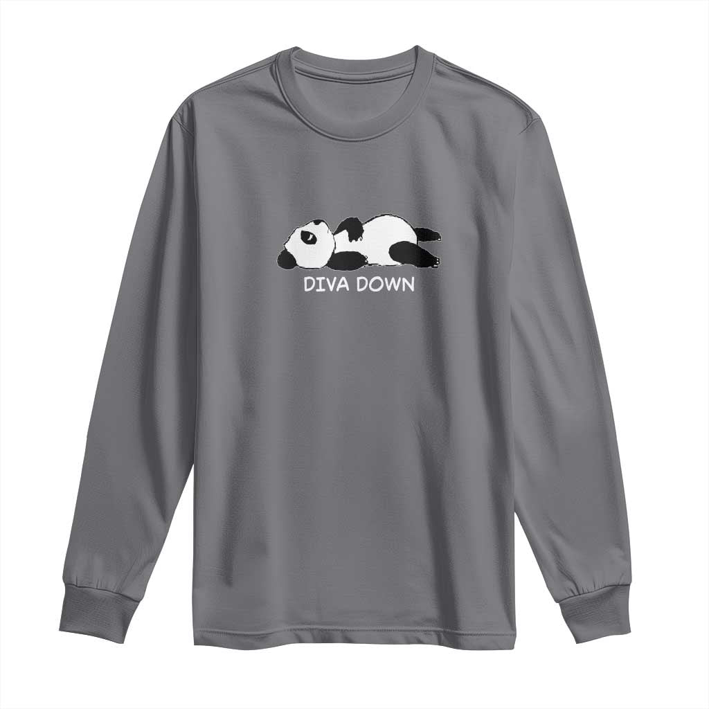 Diva Down Long Sleeve Shirt Funny Lazy Panda Meme TS14 Charcoal Print Your Wear