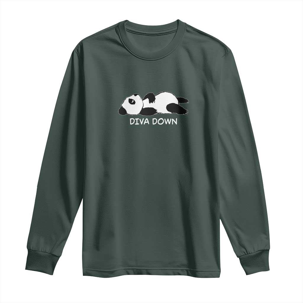 Diva Down Long Sleeve Shirt Funny Lazy Panda Meme TS14 Dark Forest Green Print Your Wear