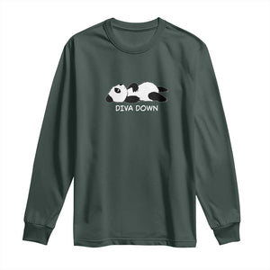 Diva Down Long Sleeve Shirt Funny Lazy Panda Meme TS14 Dark Forest Green Print Your Wear