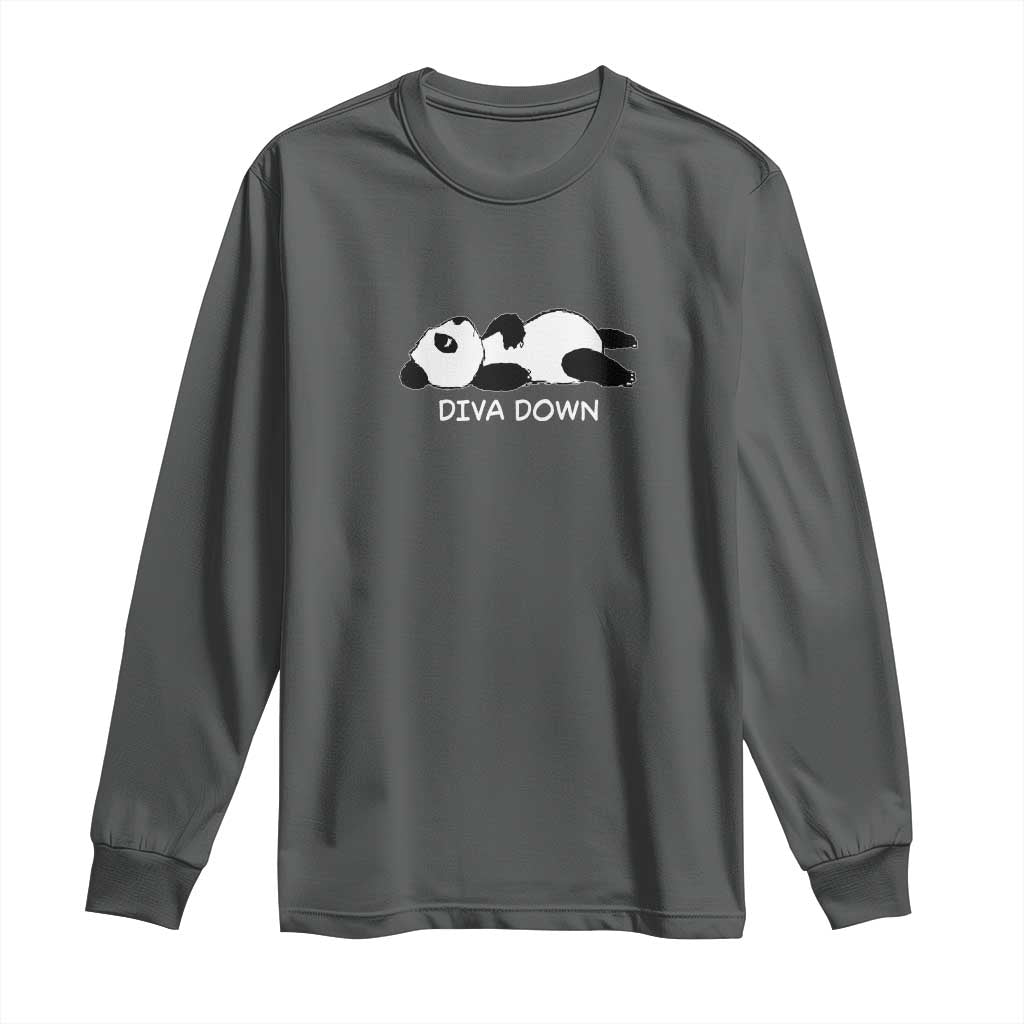 Diva Down Long Sleeve Shirt Funny Lazy Panda Meme TS14 Dark Heather Print Your Wear