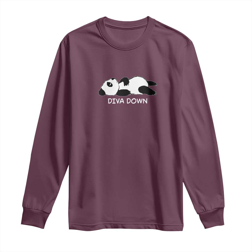 Diva Down Long Sleeve Shirt Funny Lazy Panda Meme TS14 Maroon Print Your Wear