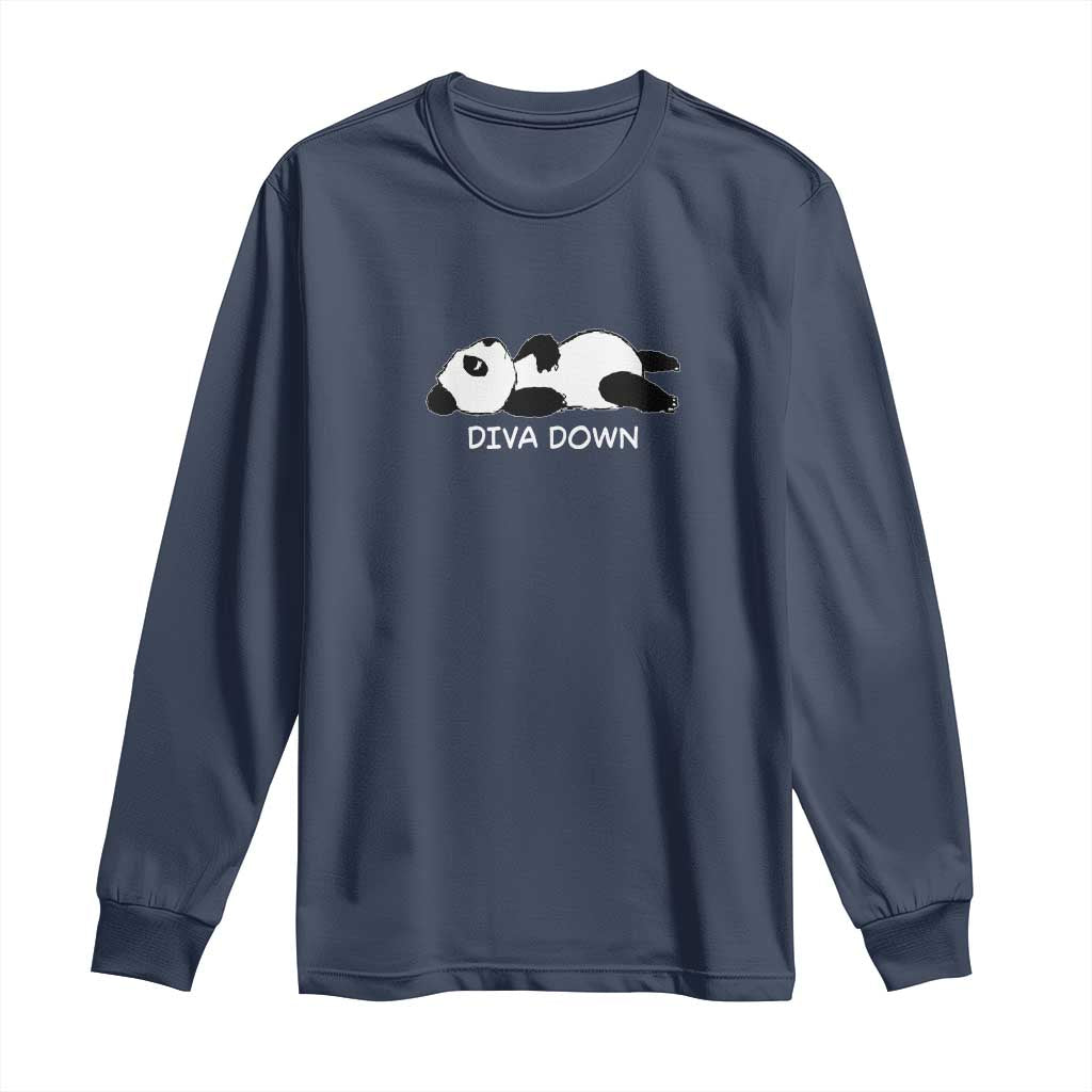 Diva Down Long Sleeve Shirt Funny Lazy Panda Meme TS14 Navy Print Your Wear