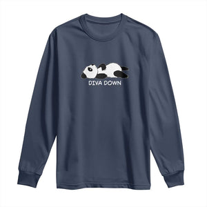Diva Down Long Sleeve Shirt Funny Lazy Panda Meme TS14 Navy Print Your Wear
